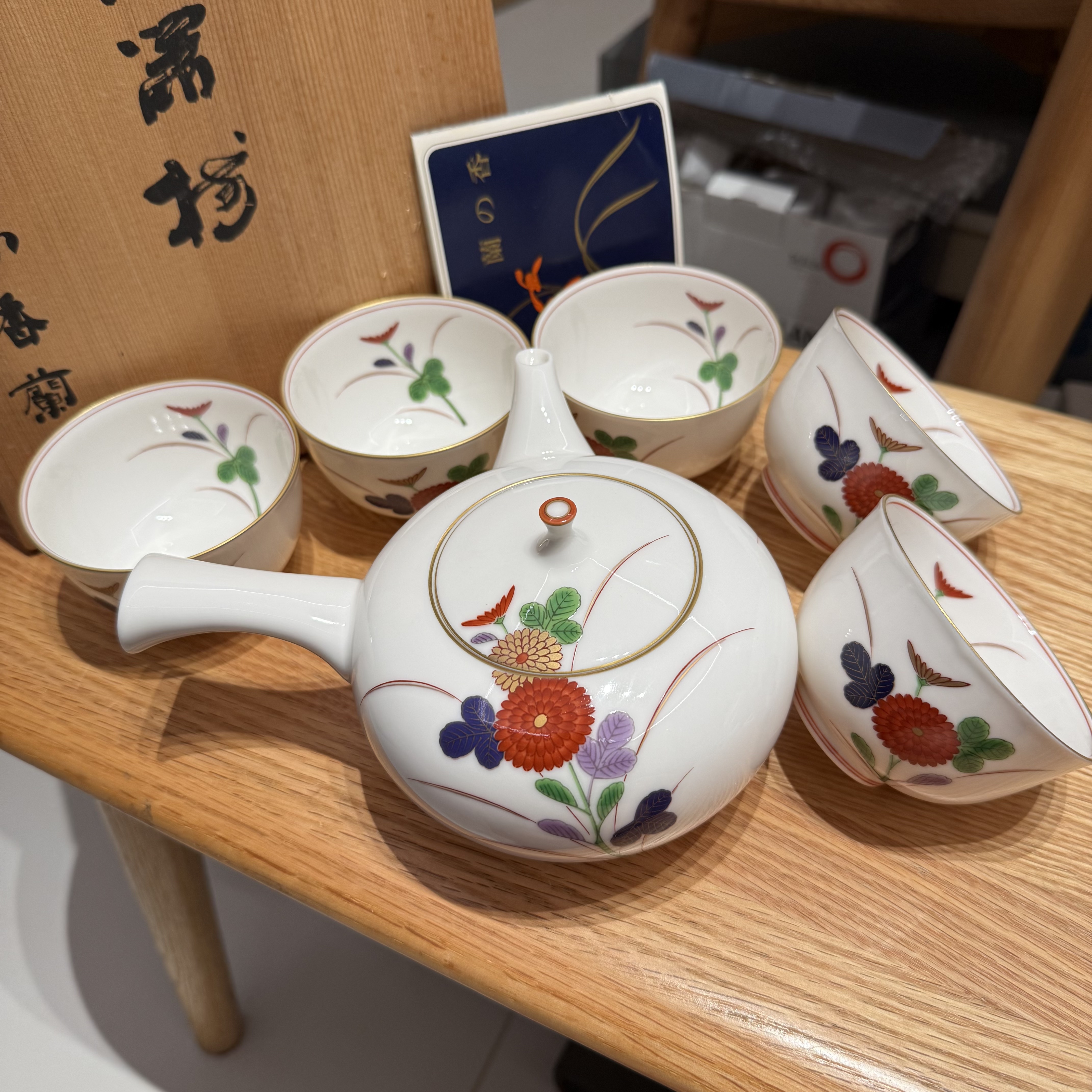 日本香兰东社经典小雏菊侧把壶一壶五杯茶具套装 原盒孤品 全新