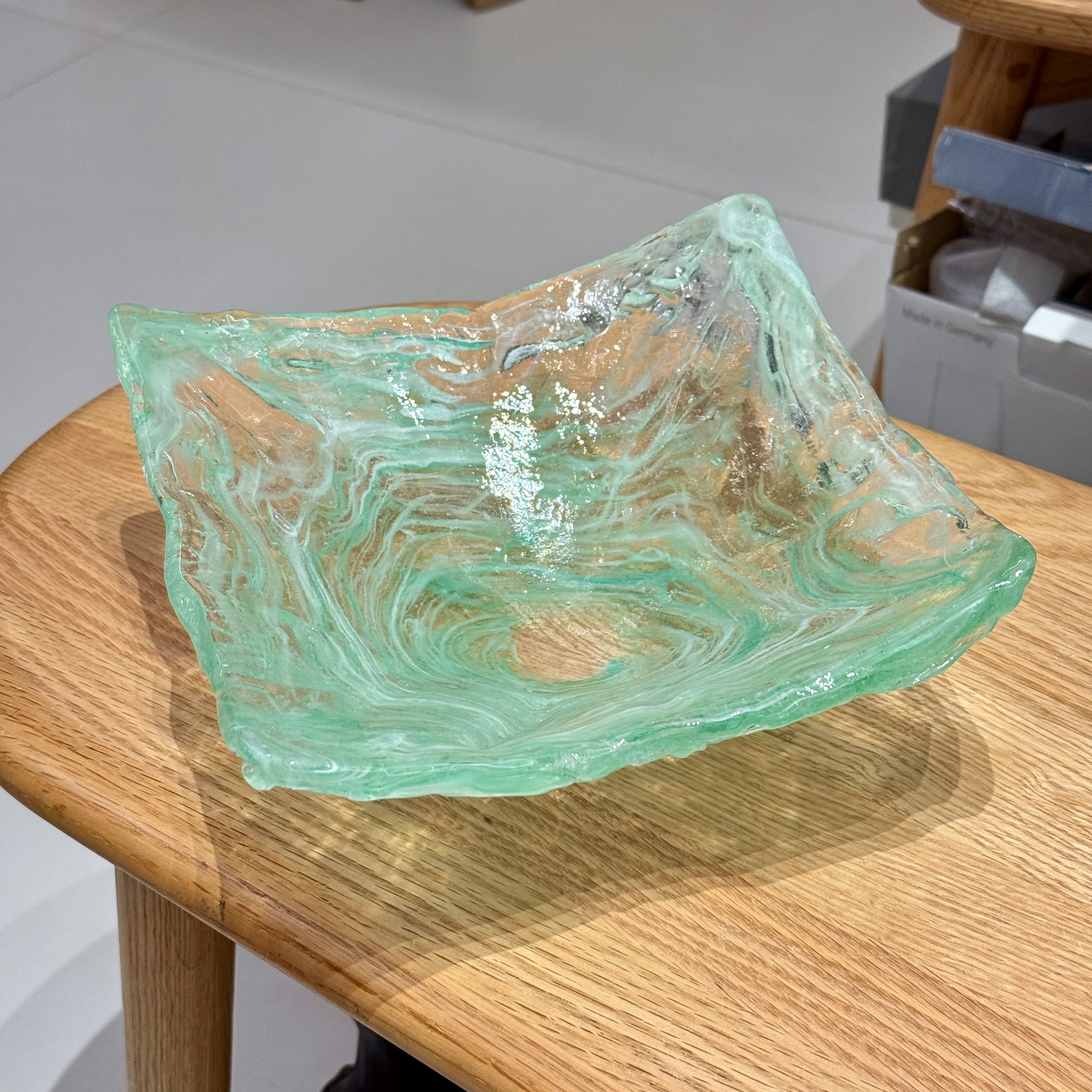 日本岩田硝子手作琉璃果盘沙拉碗 21*8cm全新无盒 重约1.1kg