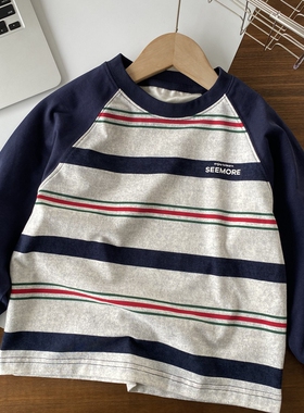 110-170中大童 男童条纹长袖T恤 春季打底上衣
