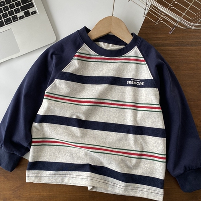 大米淘圆领欧美长袖插肩T恤