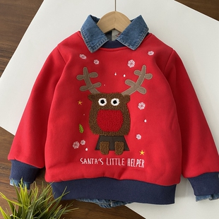 【搬迁清仓】不复合 双层的 新年红 男童宝宝加绒卫衣 加厚套头衫