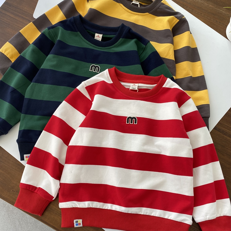 细腻小毛圈+95棉微弹力 穿着更轻松无束缚 男童宽条纹圆领卫衣