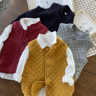 能穿3季 中空保暖层 pouch 男童绗缝格夹棉马甲 lemon