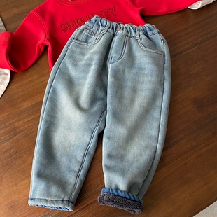 加厚棉裤 加厚复古色儿童加绒牛仔裤 温暖有型 耐磨耐穿很柔软