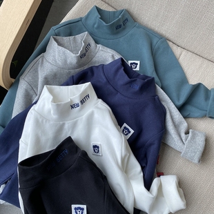 纯色系基本款  男童黑色白色半高领内衣 打底衫 冬季厚长袖T恤