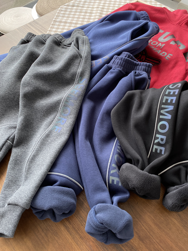 冬天保暖起来男童一体绒运动裤