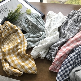 福利 薄九分裤 外单面料 纯棉纱布格子裤 男童夏季 搬迁断码