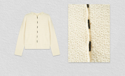 春季新款显瘦设计款复古花型卷边牛角扣开衫HBA356