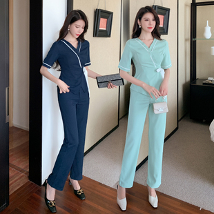 足疗女技师衣服足浴工作服气质显瘦sap美容院养生采耳按摩长裤装
