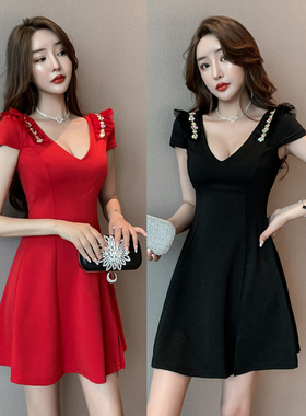 2022新款气质SPA夜场深V显瘦KTV公主裙子足疗沐足桑拿技师连衣裙