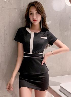 2022新款足浴技师工作服女套装洗浴SPA桑拿按摩沐足显瘦短裙工衣