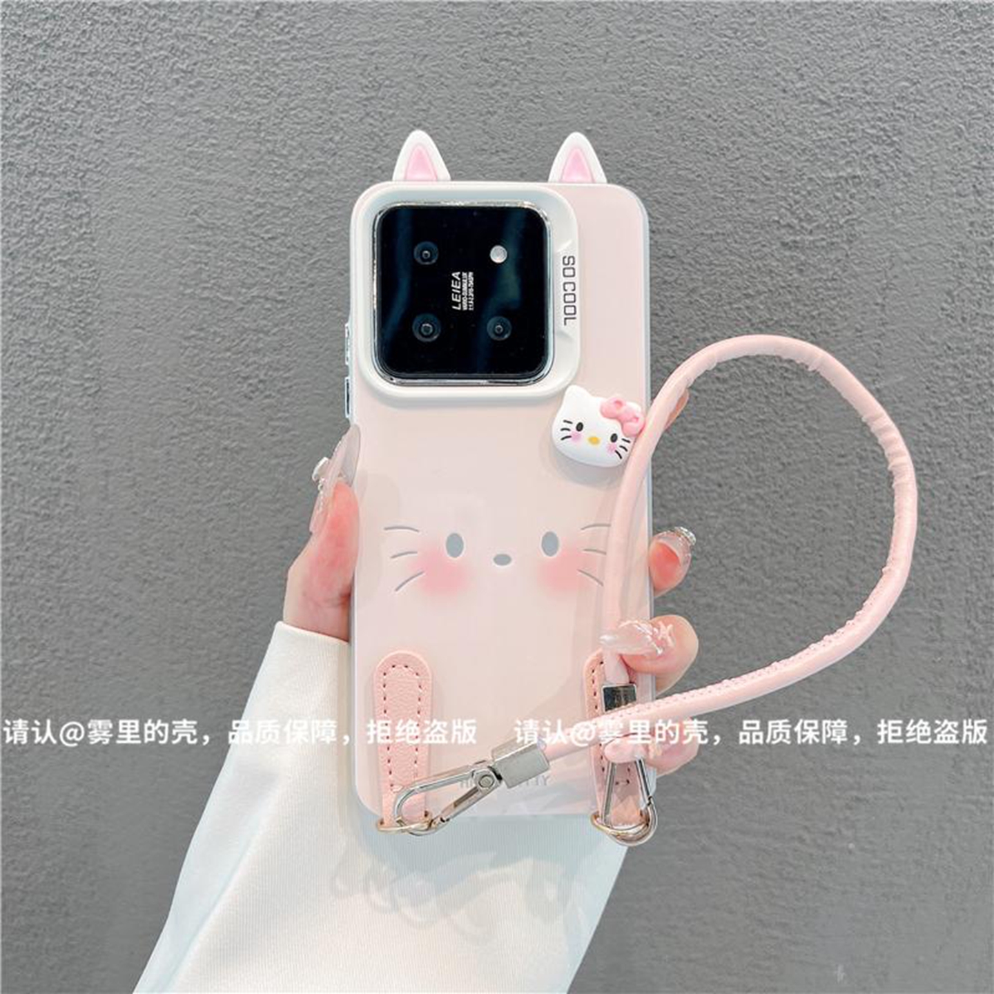 腮红小猫彩银壳适用小米14手机壳新款高级小米15/13外壳简约硬壳华为荣耀手机套防摔带手绳高颜值保护套女款