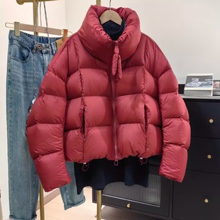 新国标90白鸭绒女短款立领泡芙羽绒服冬小个子云朵面包服加厚外套