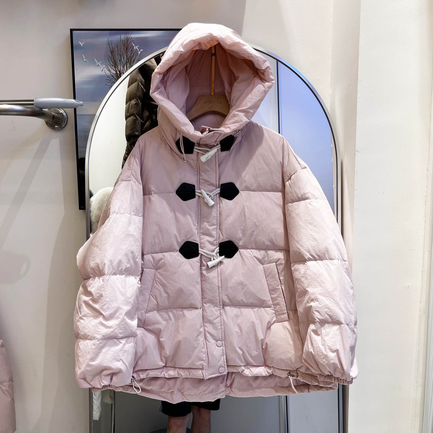 清仓特价2025冬季新品女士牛角扣中长款连帽韩版白鸭绒羽绒服外套
