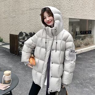 某鸭同款新国标90白鸭绒欧货高端女中长款连帽宽松羽绒服保暖外套