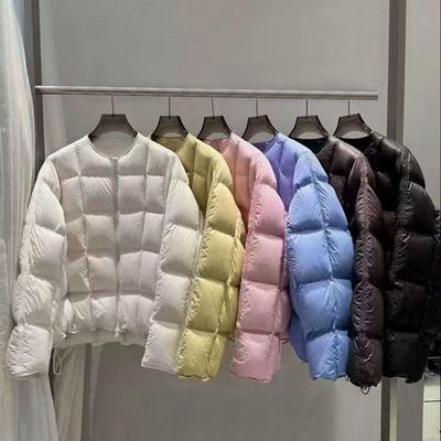 真90%白鸭绒 女圆领短款泡芙短款羽绒服加厚云朵方格小个子面包服
