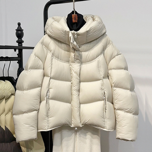 新国标90白鸭绒女短款云朵泡芙加厚连帽羽绒服小个子冬面包服外套