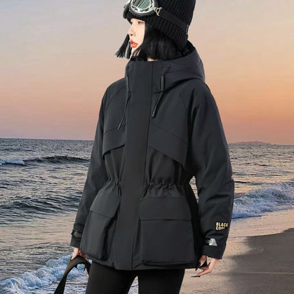 何超莲同款黑金防风防水中长款鹅绒羽绒服女士收腰显瘦户外冲锋衣