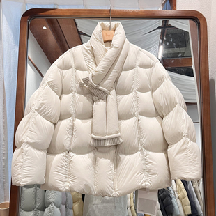 新国标90白鸭绒高级感韩版围巾领中长款泡芙羽绒服女加厚保暖外套