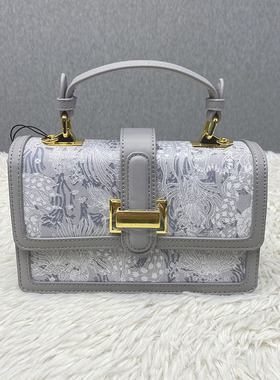 品牌撤柜高档时尚气质灰色手提包国风轻奢高级感单肩斜挎小方包女