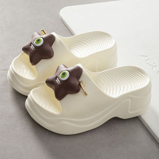 女可爱卡通防滑夏季 时尚 增高坡跟沙滩鞋 星星高跟厚底凉拖鞋 女新款