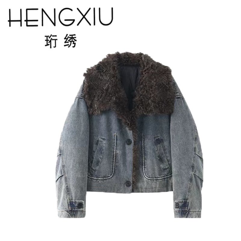 【专柜大清仓】珩绣2025冬季新款高级感牛仔毛领羽绒服A280628