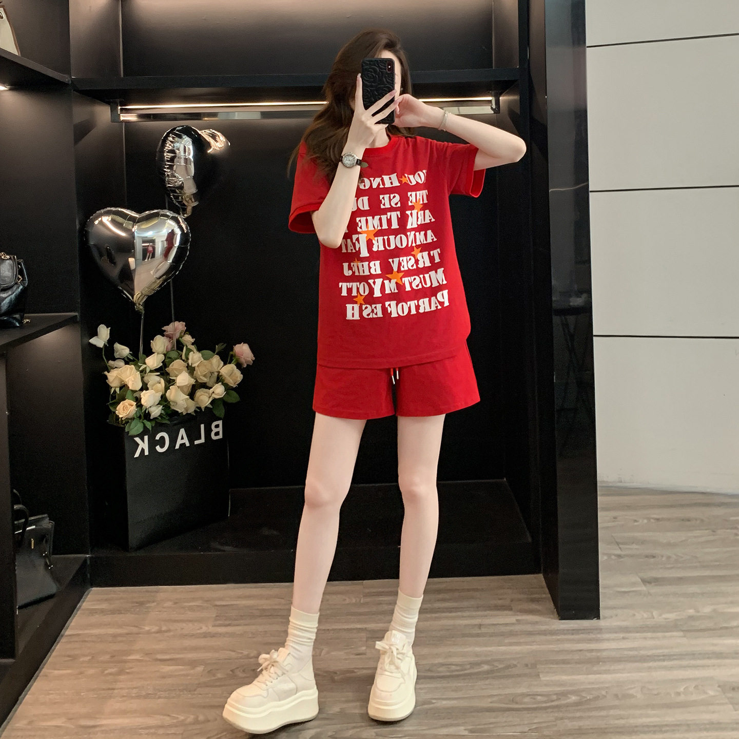 美式潮流印花显瘦休闲运动两件套