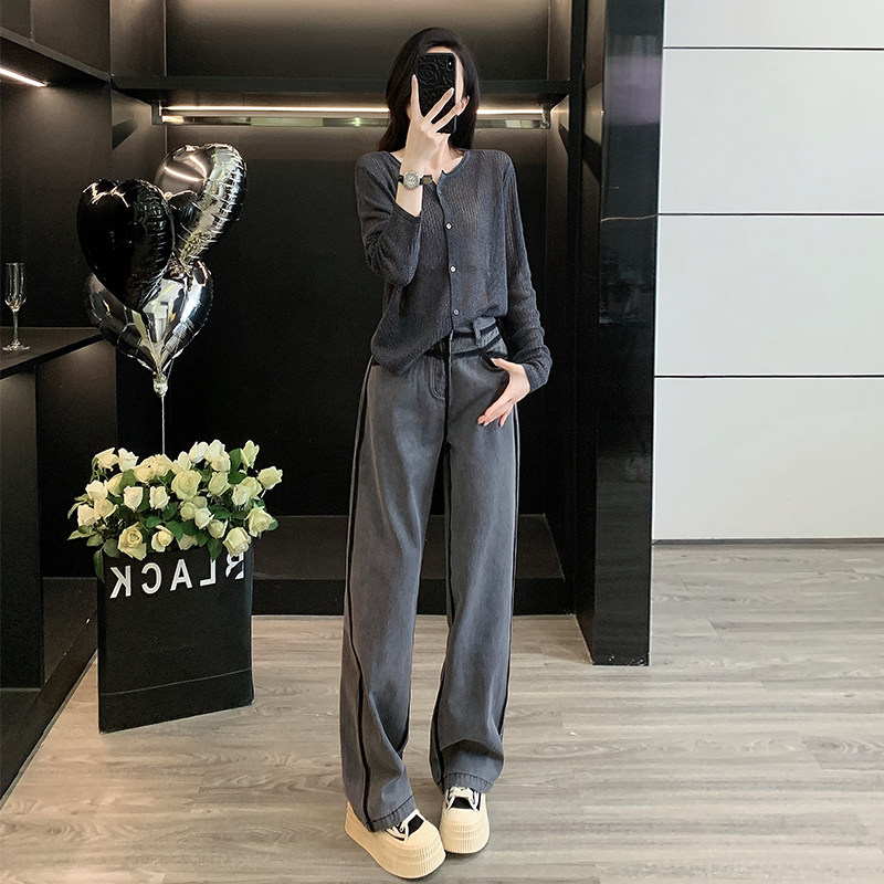 春秋欧洲站高级感时尚休闲套装女小个子穿搭一整套针织开衫两件套