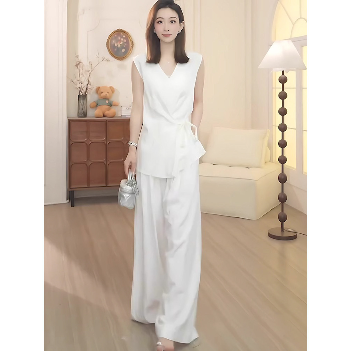 气质名媛风穿搭一整套2025新款夏季松弛感无袖衬衫阔腿裤两件套女