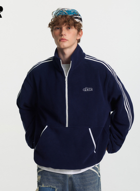 ER三条杠半开衫刺绣立领卫衣男女春秋美式oversize学生运动服外套