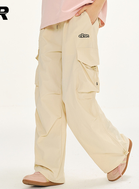 ER大口袋工装裤男2025春秋美式潮牌抽绳休闲裤宽松基础直筒长裤女