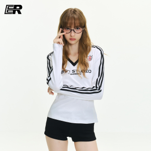 腰精显瘦打底衫 ER三条杠美式 潮牌V领修身 T恤2025秋季 上衣 辣妹长袖