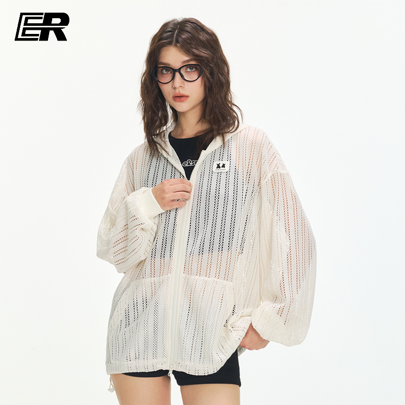 ER杜宾犬镂空连帽物理防晒罩衫女夏季新款美式设计感轻薄透气外套