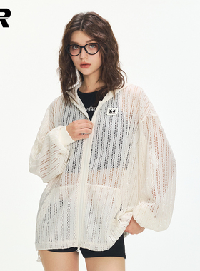 ER杜宾犬镂空连帽物理防晒罩衫女夏季新款美式设计感轻薄透气外套