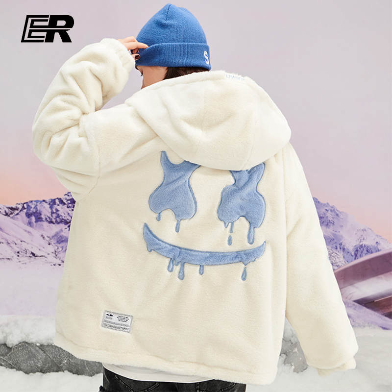 张泽禹同款两面穿仿兔毛嘻哈外套