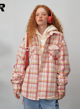 ER格子外套男2023秋季新款高街潮牌休闲情侣上衣美式宽松夹克