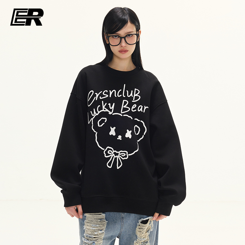 ER幸运小熊卫衣2025春季新款美式重磅潮牌连帽卖萌减龄情侣装