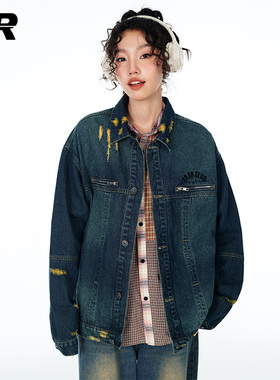 【明星同款】ER做旧牛仔夹克高街潮牌痞帅复古情侣外套男女同款