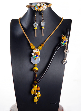 珠花蝶度琉璃女平安扣项链毛衣链