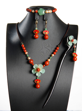 珠花蝶度战国红石圆珠女锁骨链