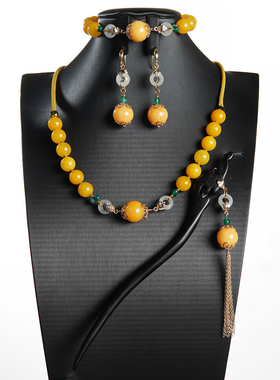 珠花蝶度黄玉女圆珠项链毛衣链