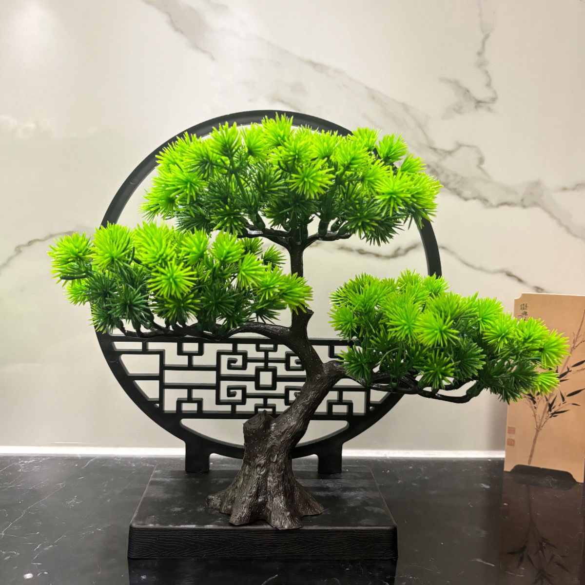 新中式仿真迎客松摆件客厅玄关办公室桌面装饰品假树绿植盆栽造景