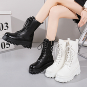 中筒马丁靴男女cos增高鞋 10厘米厚底英伦风机车系带骑士靴子大码