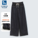 中高腰宽松休闲显瘦直筒阔腿长裤 2025新款 松紧腰牛仔裤 小鹿女秋季