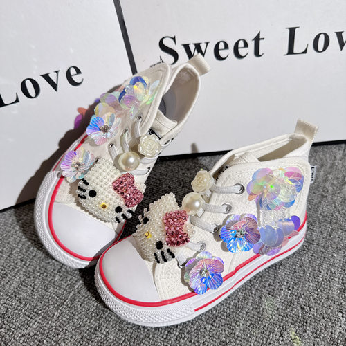 女童高帮小白鞋透气防滑入园