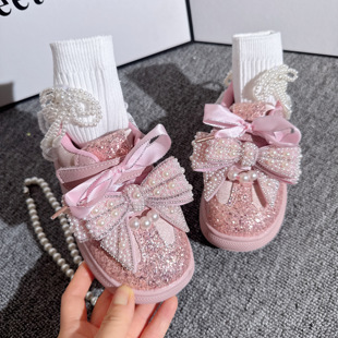 粉色蝴蝶结公主鞋女童宝宝透气运动鞋春秋款女宝休闲防滑鞋子新款