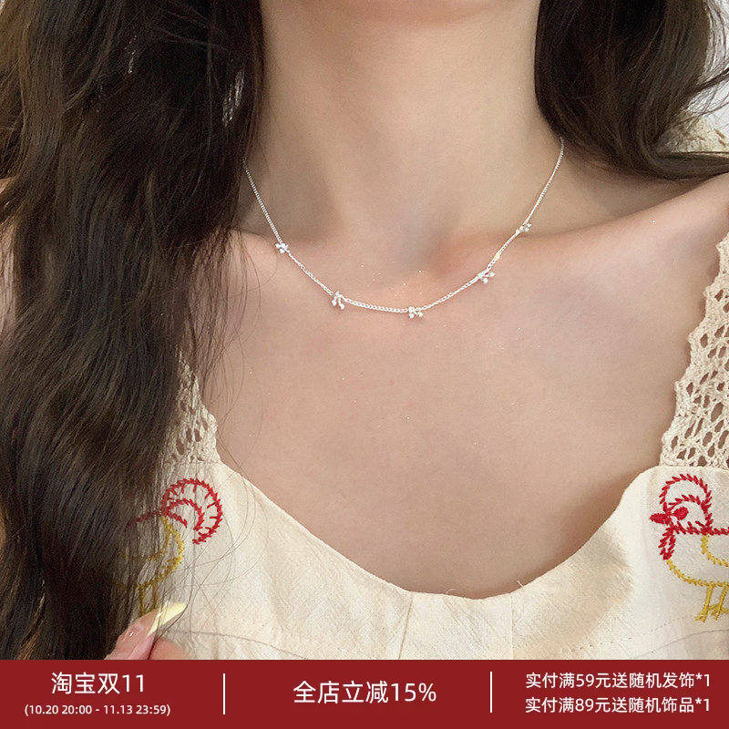 林肉完纯银樱桃项链甜美锁骨链