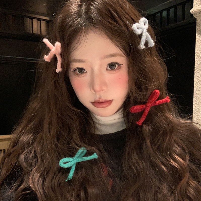 林肉完蝴蝶结毛线发夹气质甜美