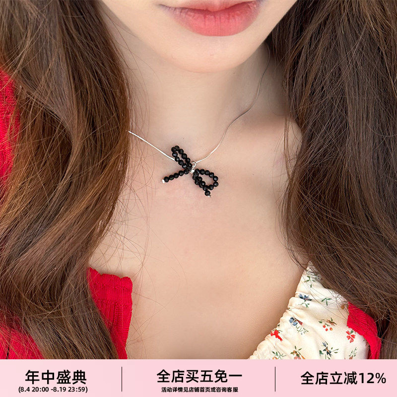 蝴蝶结项链韩国925纯银珍珠