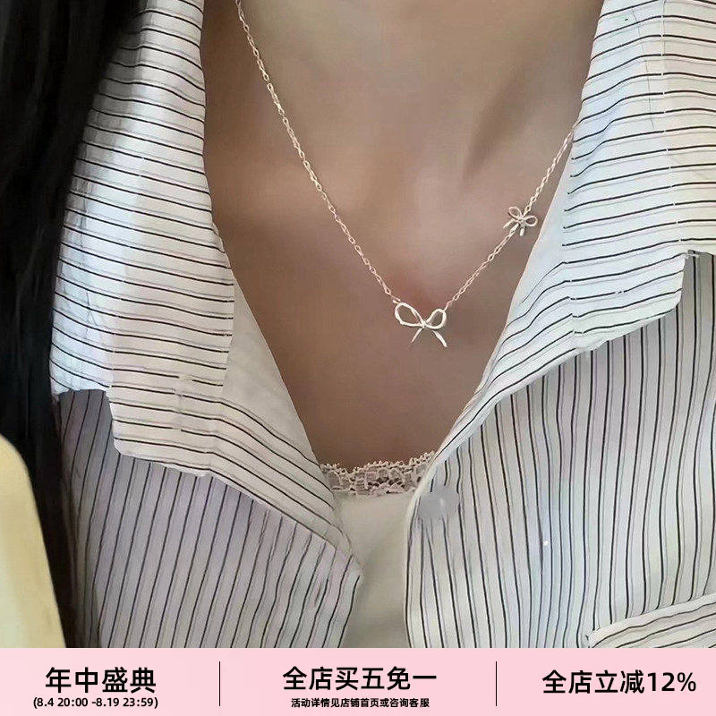 韩国ins博主纯银蝴蝶结项链